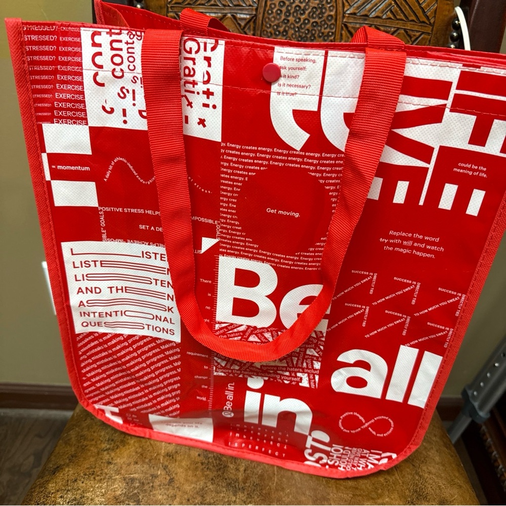 Lululemon Reusable Big Shopping Tote Bag Red White 16x14x6”